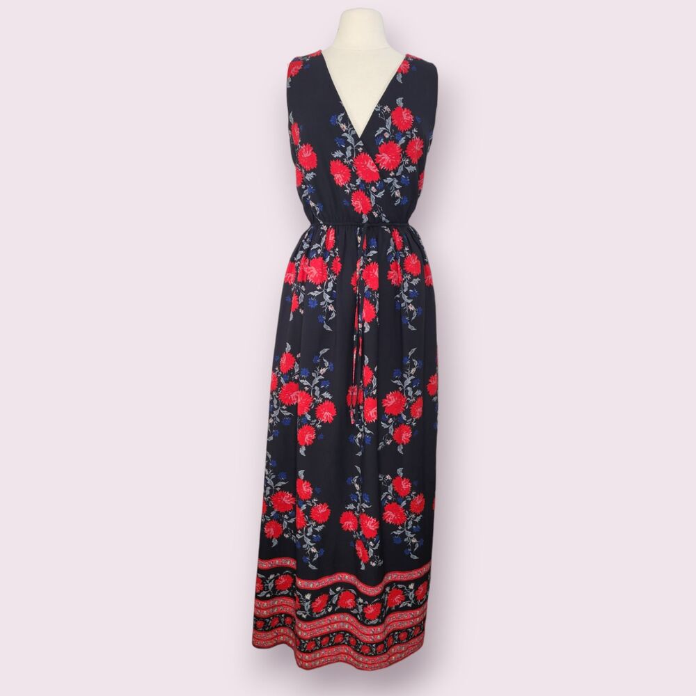 ASOS PARISIAN COLLECTION Black & Red Floral Maxi Dress Size 14 Sleeveless Boho
